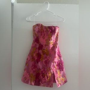 COPY - Strapless Dress in Pink Jacquard